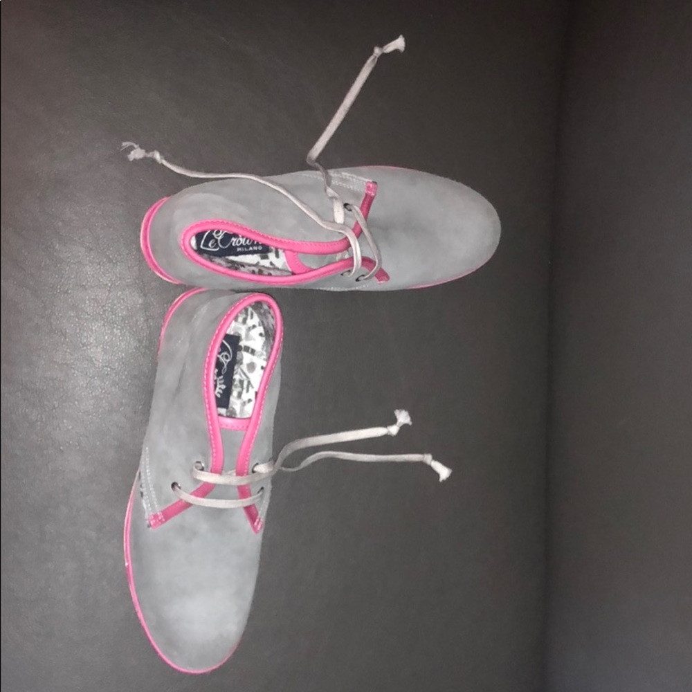 Italian made Crown light grey suede with pink trim